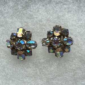 Vintage Kramer 1950s Aurora Borealis Rhinestone Crystal Clip Earrings Cocktail